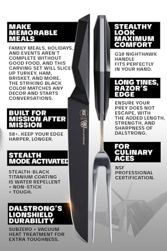 DALSTRONG Carving Knife & Fork Set - 9" Blade - Shadow Black Series - Black Titanium Nitride Coated HC Steel - Sheath - NSF Certified - Image 6