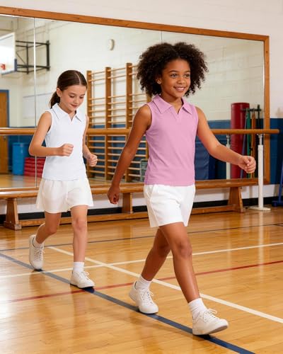Image of Girls Sleeveless Polo Shirts, Kids V Neck Golf Shirts Blouses, Quick Dry Athletic Girls Tennis Tank Tops, Size 5-14