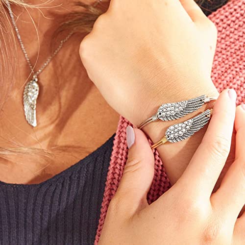 Luca + Danni Crystal Angel Wing Bangle Bracelet, Spiritual Jewelry Gift For Women, Girls, Wear As Single Or For Stacking - Brass Tone Petite Size Made In Usa #TOP4