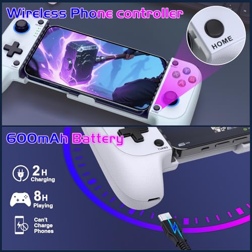 Mobile Game Controllers for iPhone/Android, Hall Effect Phone Controllers Support Phone Case,Game Controllers for Xbox,for PlayStation,Cloud/Steam Gaming