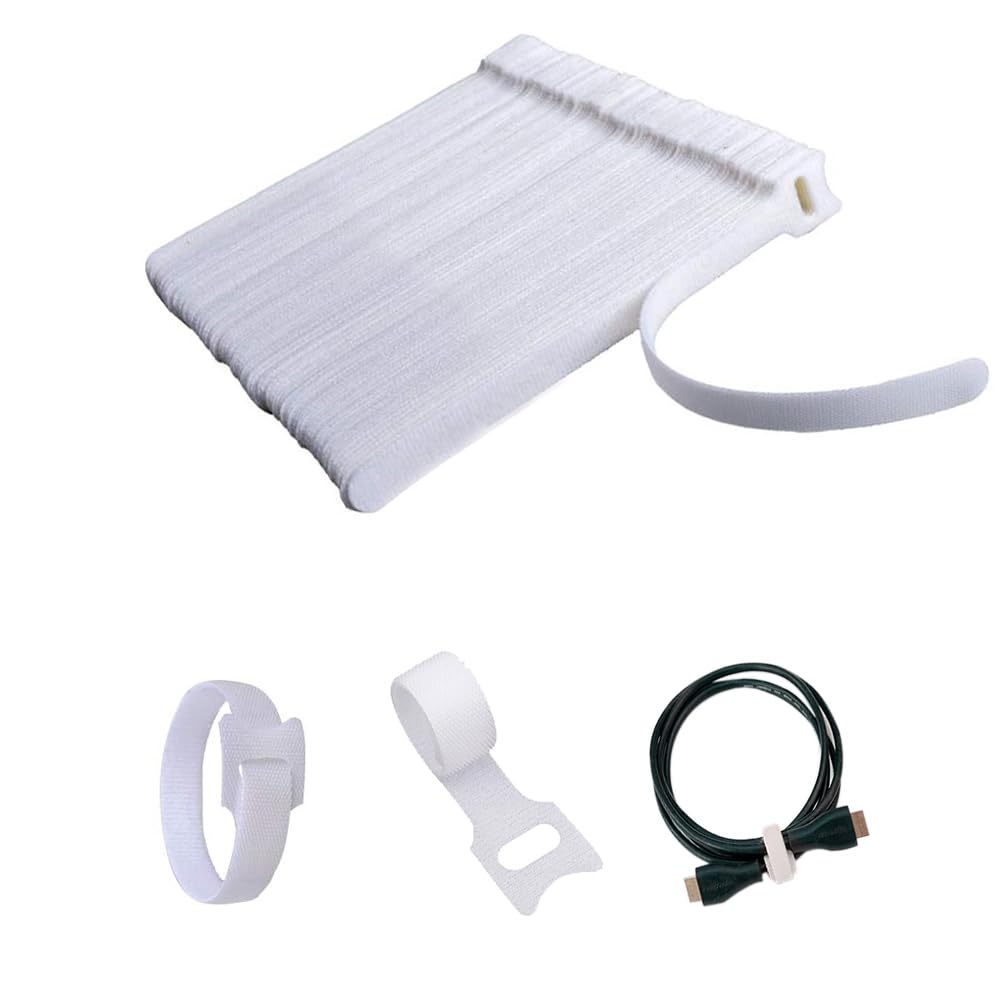 Skypro White 12*150Mm 100Pcs Releasable Cable Organizer Ties Mouse Earphones Wire Management Nylon Cable Ties Reusable Loop Hoop Tape Straps Tie(White,6Inch)