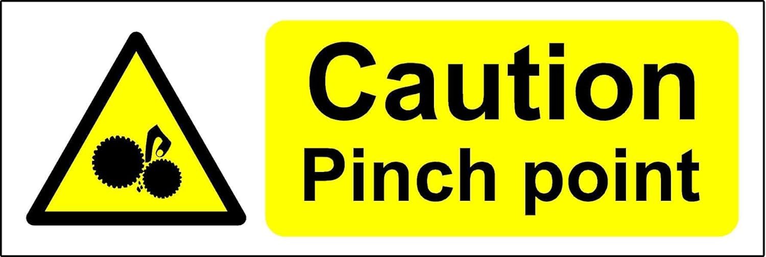 Caution Pinch Point Safety Sign - Self Adhesive Sticker 150mm x 50mm Case (Pack of 20)