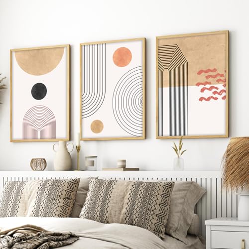 Image of ARTELLY Wall Painting For Living Room Big Size Wall Art Decoration For Office Hotel Bedroom Decor Boho Wall Art Framed Set of 3 (BOHO 4)