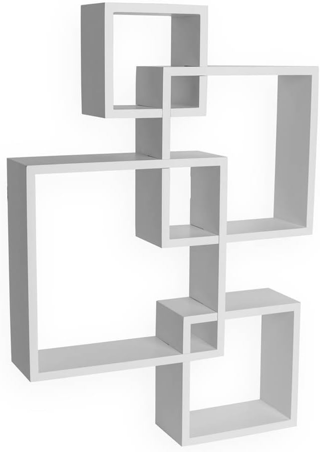 Danya B. Decorative Wall Mount Floating Intersecting Cube Accent Wall Shelf (White)
