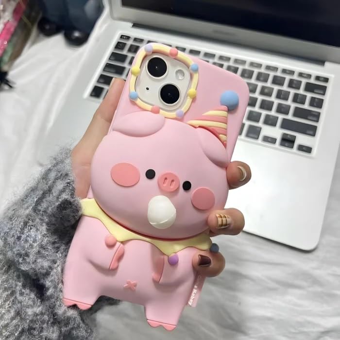 Image of COVERLY for iPhone 12 Pro 3D Pig Blowing Bubble Gum Case,Full Protective Squishy 3D Toy Lovely Piglet Play Back Case Cartoon Cute Soft Silicone Fashion Funny Phone Cover for Apple iPhone 12 Pro