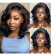 Brennas Glueless Short Wave Human Hair Wig Pre Plucked 13x4 Body Wave HD Lace Front Wig for Black...