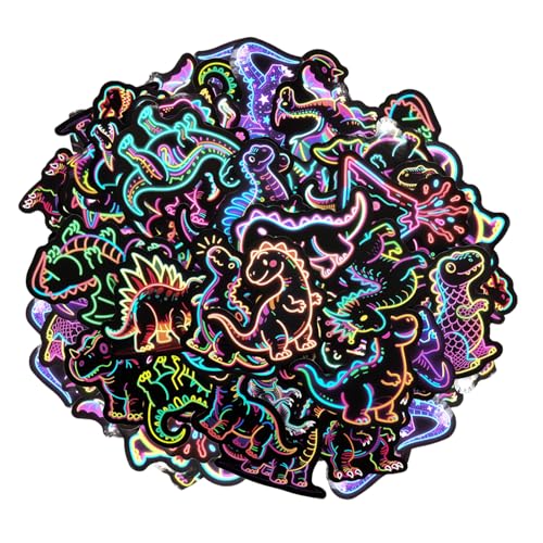 WOKICOR 56 Pièces Stickers Dinosaures Néon, Autocollants Vinyle Étanches et Amusants pour...