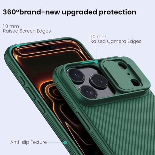 Image of Nillkin for iPhone 17 Pro Max Case with Slide Camera Cover, Thin Slim Fit, Shockproof Protective, Protector Privacy, Phone Case iPhone 17 Pro Max Camera Lens Protector 6.9 inch, Green