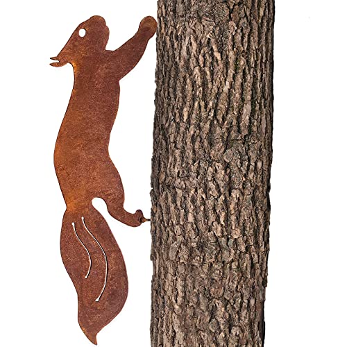 Zimiking Decoration Jardin Rouille, écureuil pour Arbre Décoration De Jardin en Forme D'écureuil en Métal Rouillé Bâton d'arbre Décoratif Patiné Sculpture en Forme De D'écureuil pour Arbre Patio