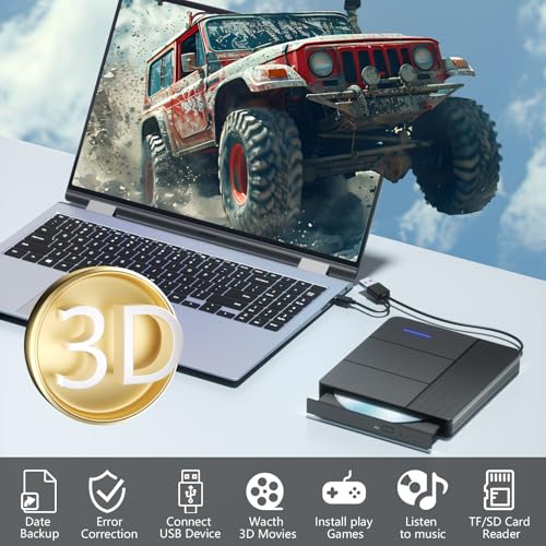 TYYWGD 7 in 1 External Blu-ray Drive,Support 100G Disc R/W BD DVD CD Player,Portable Burner USB3.0 SD/TF Card Slot for PC Compatible with Windows... - Image 6