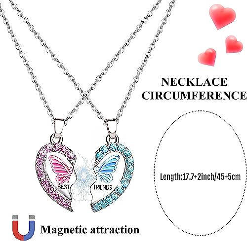 2 Pcs Bff Forever Split Magnetic Pendant Necklaces- Pink & Butterfly