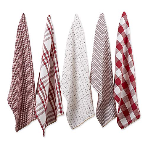DII Farmhouse Basic Kitchen Collection Woven, Dishtowel Set, 18x28, Barn Red, 5 Piece