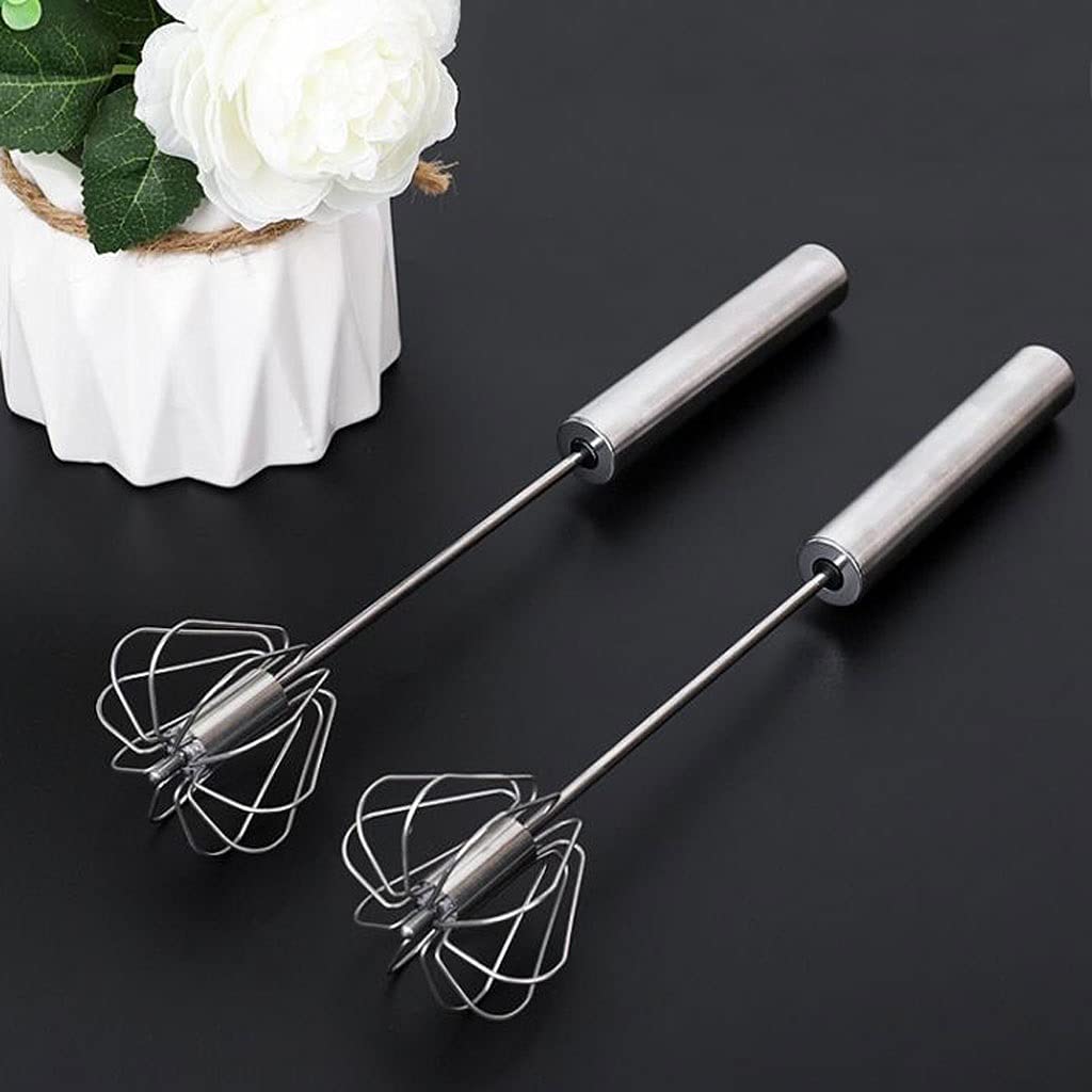 Küchen-Schneebesen Edelstahl Whisk Set 2 STÜCKE, 10 "/ 12" halbautomatische Handhold-Push-Typ Ei-Schläger Küche WISK zum Kochen Mischen, um das Schlagen zu schießen und zu rühren Schneebesen zum Koche