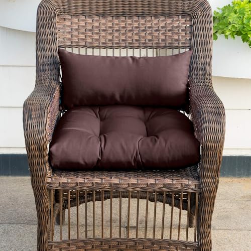 Image of QILLOWAY Outdoor Wicker Cushion Set of 5 - Waterproof Fade Resistant Patio Furniture Cushions, Loveseat 2 U-Shape 2 Lumbar Pillows for Porch, Bench, Backyard, Garden, Coffee