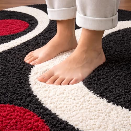 Image of 3D Shaggy Polyester Carpet Rug Runner Area Mats for Bedroom /Living Area /Home with Anti Slip Backing Soft /Fluffy Hight Pile - (Moon Red, 5x7 feet)