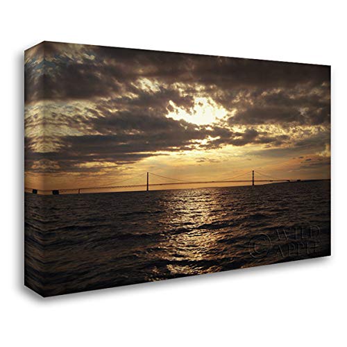 Marshall, Laura 37x28 Large Gallery Wrapped Stretched Canvas Art Titled: Mackinac Bridge Sunset
