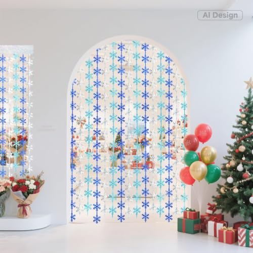 Miniatura 6 de G2plus Cortina De Oropel Con Copos De Nieve Y Purpurina: Cortina Metálica Con Purpurina, 2pcs Para Decoración De Fiestas, Cumpleaños Y Navidad Con Temática De Frozen, 1 X 2 M