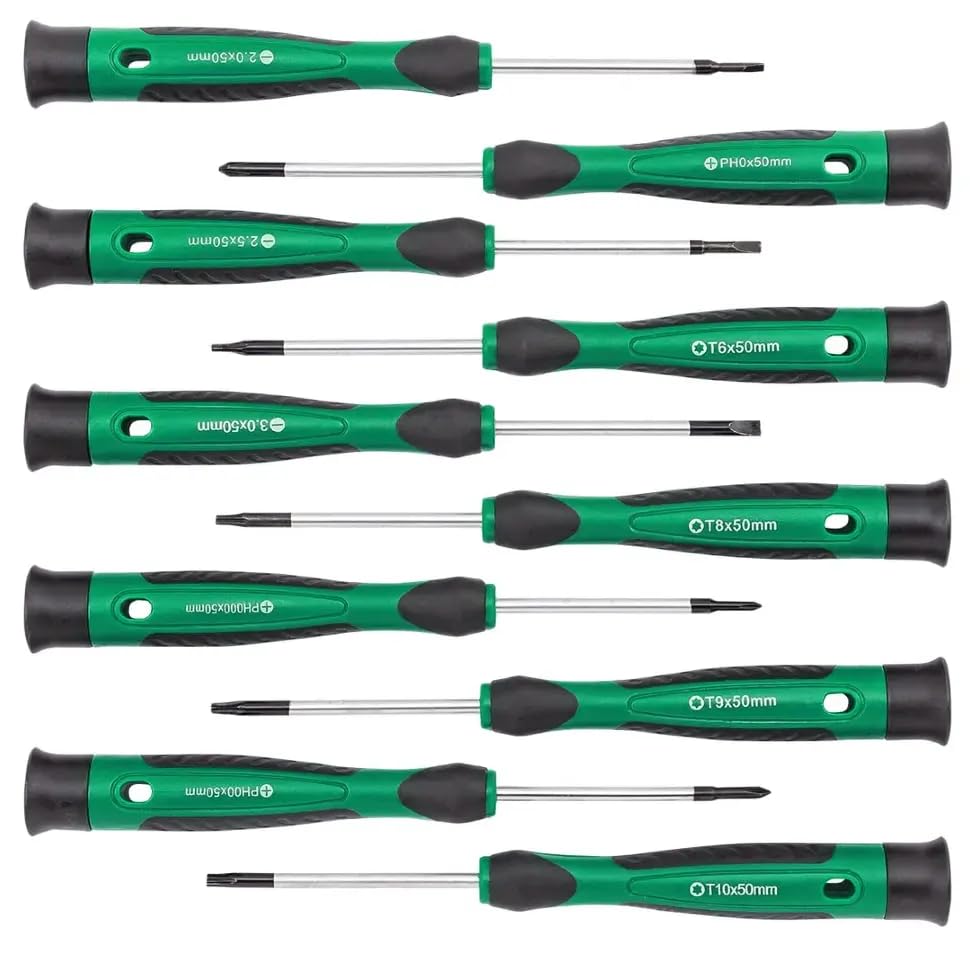 Image of Rockforce Professional 10-Piece Precision Screwdriver Set - Magnetic Tips, Ergonomic Handles - Compact Green Tool Kit for Electronics, Eyeglasses, Watches, Laptops & DIY Repairs