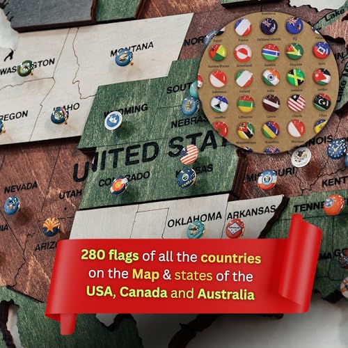 Image of Woodsify Country Flag Push Pins for 3D Wooden World Map Wall Decor - Handmade Travel Accessory with 280 Epoxy Pins - Gift for Travellers (Compatible with Woodsify 3D wooden world Maps)