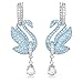 Swarovski Swan Drop Earrings, Rhodium Finished Swan Motif with Blue Pavé and Clear Stones, Part of the Swarovski Swan Collection