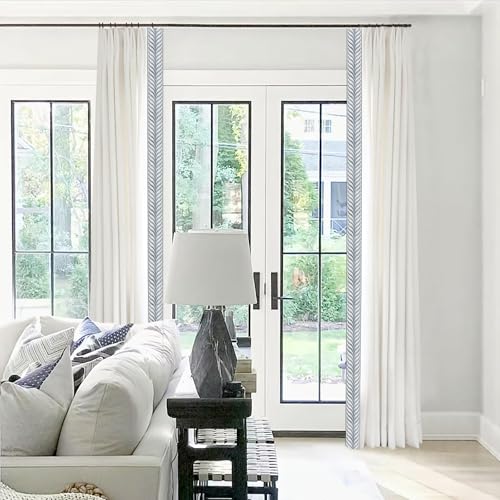 DotheDrape Pinch Pleat Linen Window Curtains with Blue Embroidery Trim Room Darkening Pleated Drapes with Hooks 96 inches Long 2 Panels for Living Room, 50W x 96L, Beige White V2