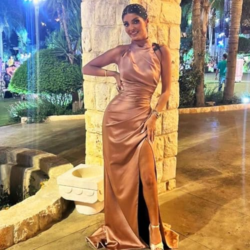 Halter Mermaid Bridesmaid Dresses with Slit Long Satin Prom Dresses for Women Formal Party Gowns4