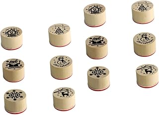 VILLCASE Lace Trim 12 pcs en Stamp Woodsy Decor Wooden Stamps Christmas Decor Scrapbook Stamp DIY Wood Stamp Block Rubber Wooden Seal Decorative Stamp Round Seal Tool