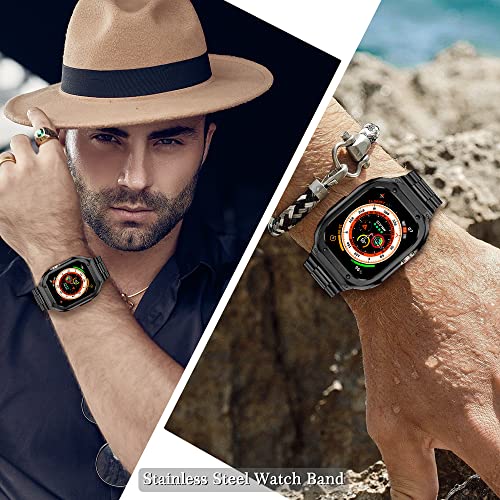 Amznew Stainless Steel Apple Watch Band With Case Compatible With Apple Watch Ultra 49Mm, Metal Apple Watch Ultra Band And Protective Bumper Cover, Rugged Replacement Strap For Men, Black #TOP1