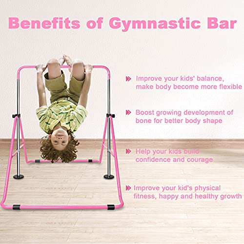 Kl Klb Sport Expandable Gymnastics Bars Kids Junior Kip Training Bars Equipment For Home, Folding Height Adjustable Horizontal Bars For 3-7 Years Old (Pink) #TOP6