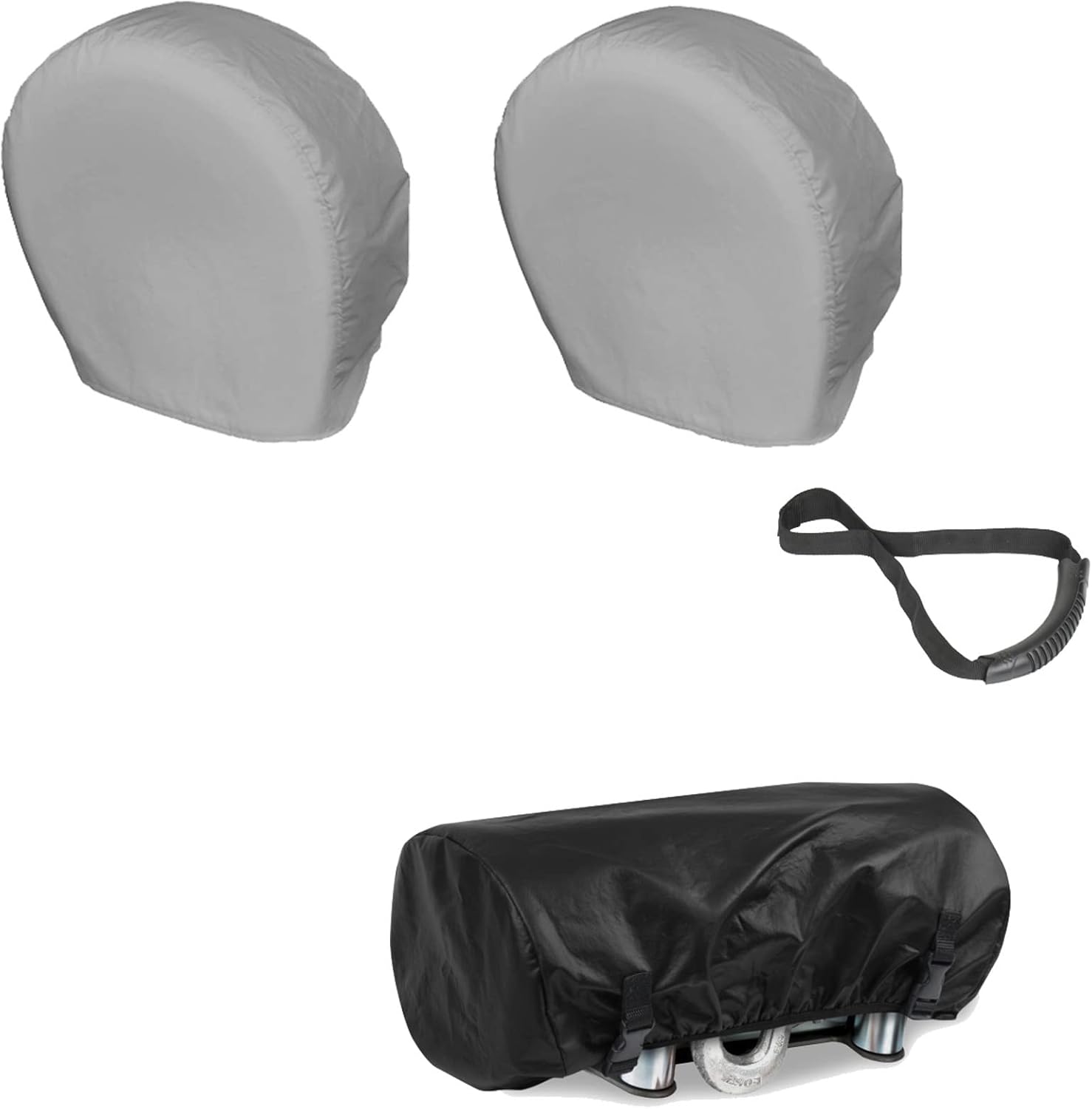 Explore Land Tire Covers 2 Pack (Universal fits Tire Diameter 26-28.75 inches, Grey) Bundle with Waterproof Universal Winch Cover（15.5 x 8.5 x 7 inch）