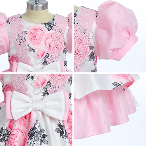 Ibakom Toddler Girls Summer Casual Dress First Communion Sundress Satin Formal Bridesmaid Bow Party Tutu Elegant Dress Ball Gown Pageant Baptism Special Occasion Vintage Dress Pink 2-3 Years #TOP2