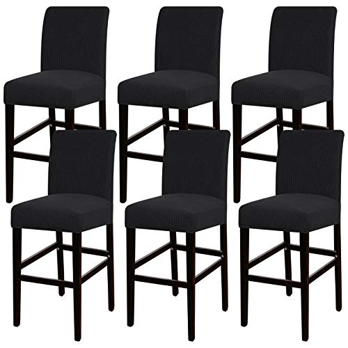 Stretch Bar Stool Cover Counter Stool Pub Chair Slipcover for Dining Room Cafe Barstool Slipcover Protector Covers Slipcover Parson Chair Covers Jacquard Fabric with Elastic Bottom (6, Black)