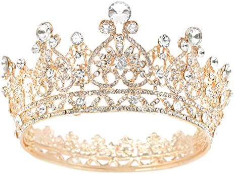 yyoemas Round Crystal Queen Crowns for Women, Rose Gold Rhinestone Tiara Cake Topper, Wedding Crowns Tiara for Bridal Birthday Party Queen Pageant Hair Accessories