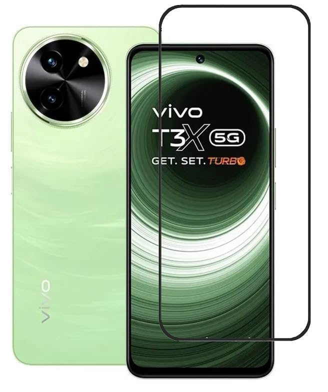 Image of BATCHONE Tempered Glass Screen Protector Compatible For Vivo T3X 5G (Black) Edge To Edge Full Screen Coverage With Easy Installation Kit,Pack Of 1