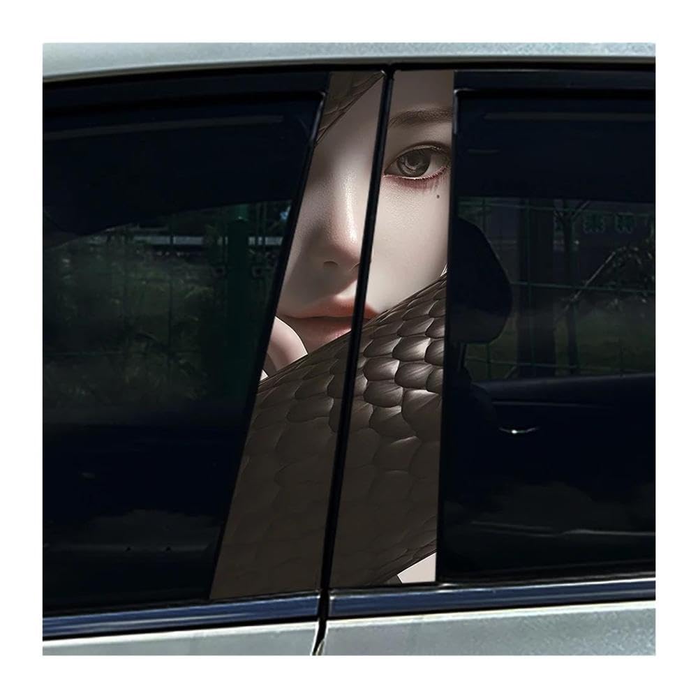 Body Parts 2pcs Car Center Column Decals Black Snake Viper Beauty Lady Car B Pillar Sticker Waterproof(H)