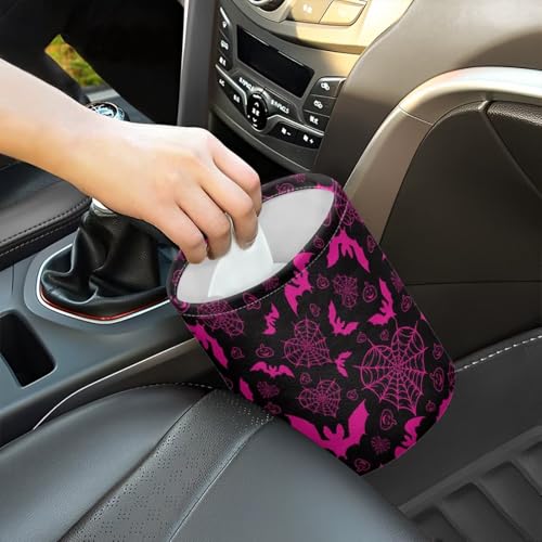 Image of Pensura Car Trash Can Waterproof Pink Spiderweb Bat Car Trash Bag Hanging Portable Foldable Multipurpose Trashs Bin Waste Basket Auto Accessories for Cars, Home, Outdoor