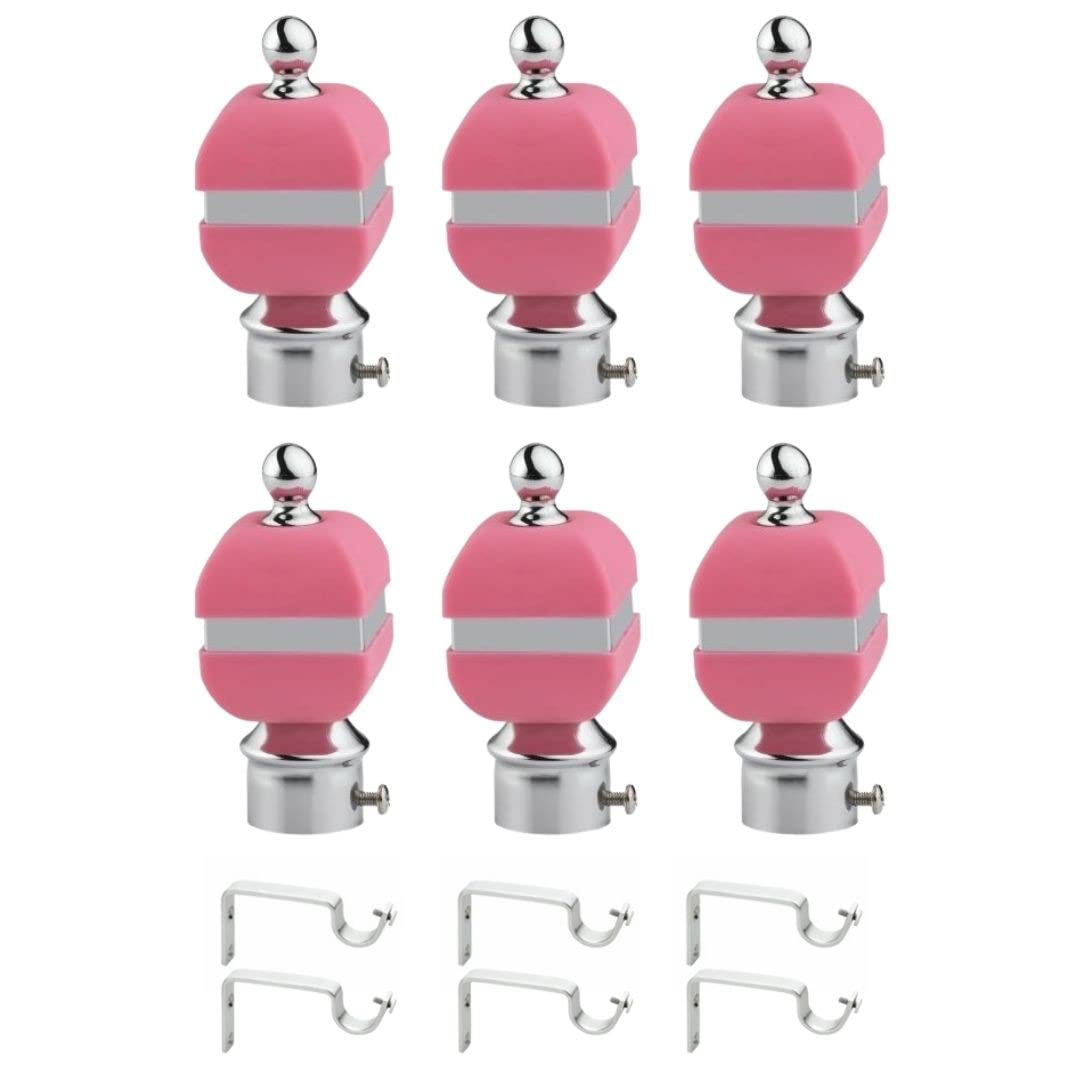 Rkoing ABS Curtain Bracket Parda Holder with Support 1 Inch Rod Pocket Finials Designer Door and Window Rod Support Fittings, Curtain Rod Holder (Pack of 6, Pink)