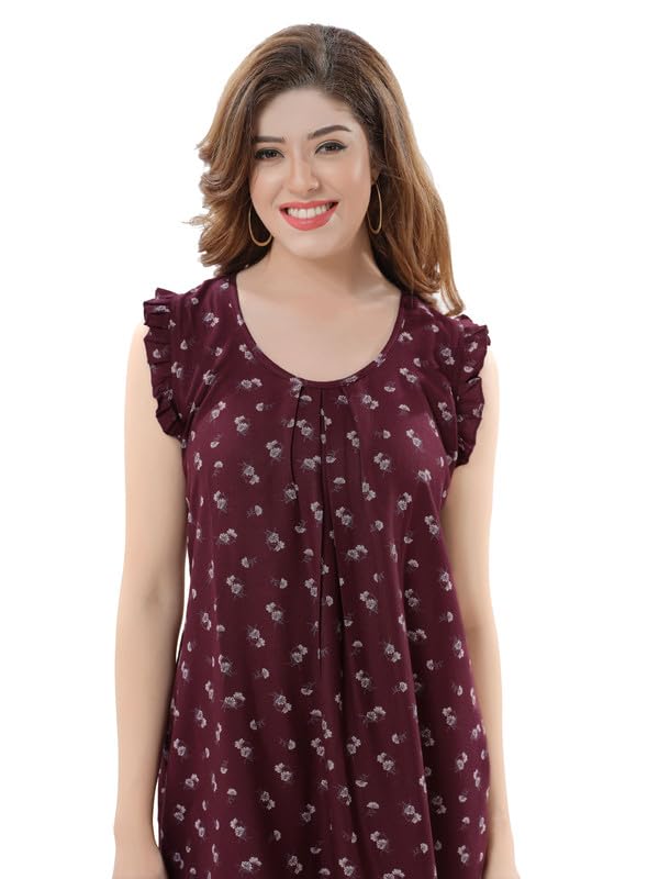 Image of Women's Viscose Blend Comfort Short Nighty with Side Pockets | Soft Printed Short Night Dress for Everyday Wear | Easy to Wear (CS5001)