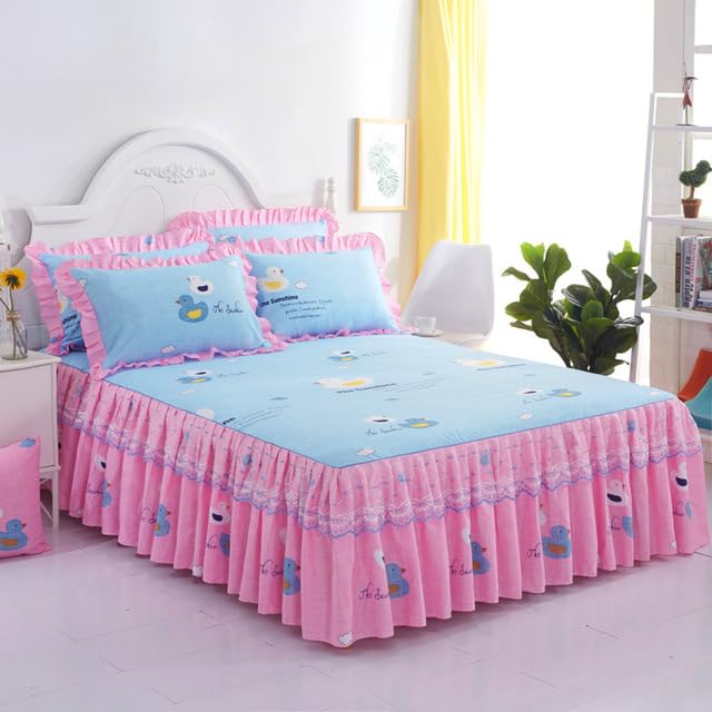 Floral Home Bed Skirts King Size Sanding Elegant Lace Decorated Bed Cover Non-slip Spread Queen Size Fitted Bed Sheet-I,180X200cm Bed Skirt
