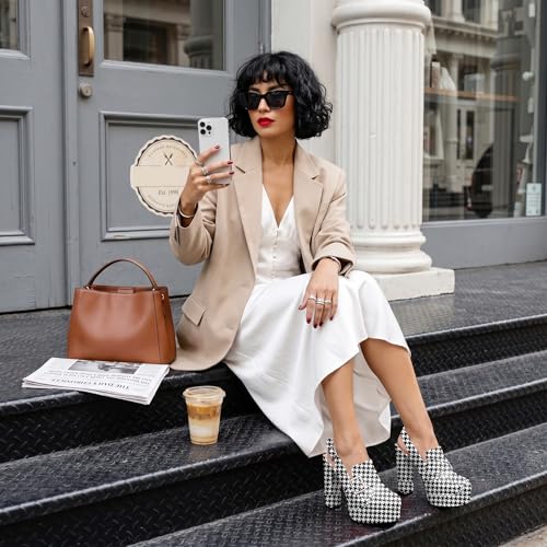 Image of Women's High Heel Loafers Platform Pumps Round Toe Heels Chunky Heel Pumps Stylish Comfortable 4.8 Inch Slingback Heels