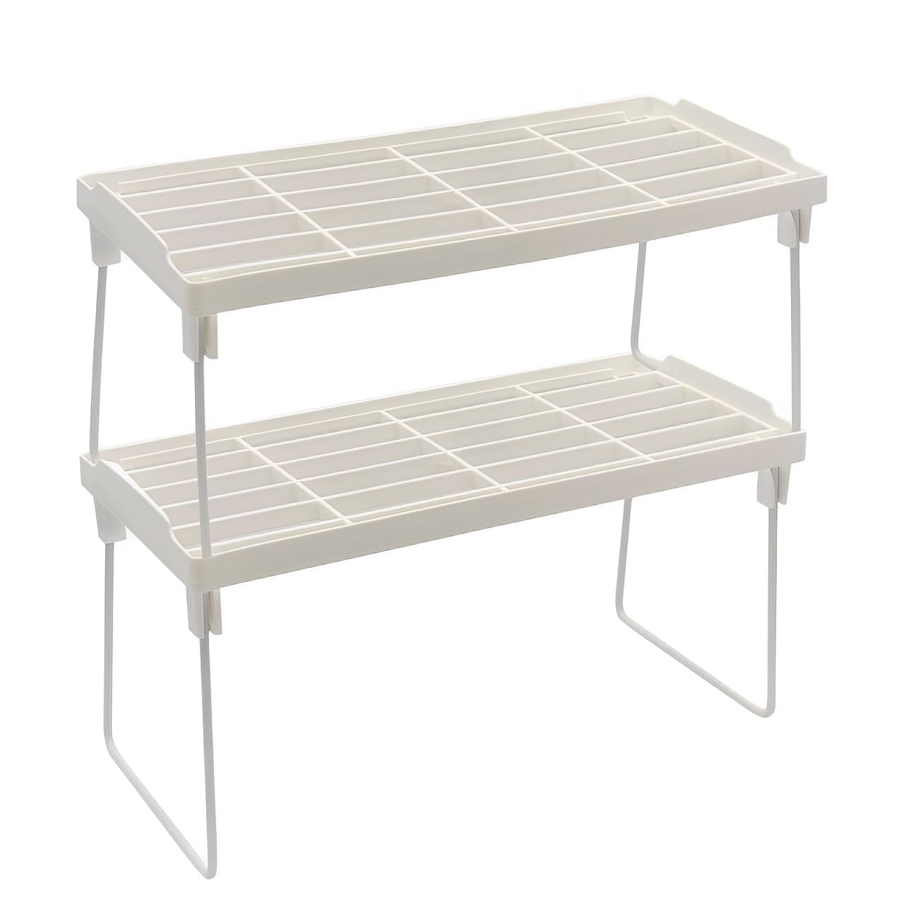 moorg Estantes de cocina para ahorrar espacio, juego de 2 estantes organizadores de cocina dispensa, estante de cocina apilable de plástico con patas de metal, 30 x 14 x 16 cm, blanco