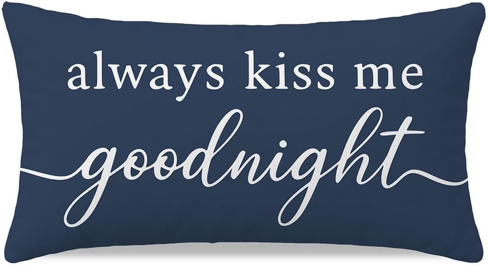 12x20 Lumbar Throw Pillow Cover Always Kiss Me Goodnight, Navy Blue