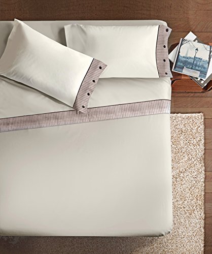Ipersan Set Completo Lenzuola Matrimoniali, Cotone e Lino, 1 Lenzuolo da sopra 250x300cm + 1 Lenzuolo da sotto 180x200+25cm + 2 Federe 83x52cm, con Bottoni in Avorio Vegetale, Made in Europe