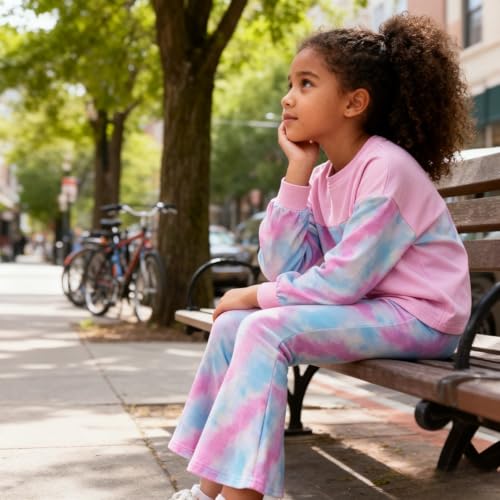 Image of OLMRJKD Girls 2 Piece Outfits Long Sleeve Letter Printed Sweatshirt & Flared Pants Fall Clothing Set Size 7-14 Years