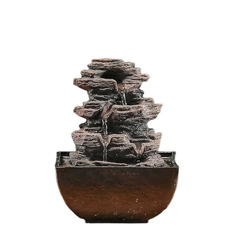 Indoor Water Fountain with LED Lights, Fuentes de agua para Interior, Tabletop Waterfall Fountain for Home and Office Desk, Small Zen Rock Water Feature