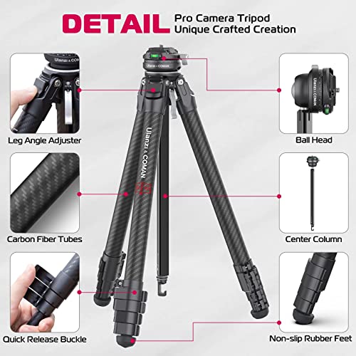 Image of ULANZI Zero F38 Professional Camera Tripod, 62.6 inch Lightweight Carbon Fiber Camera Tripod with Quick Release 1 /4 inch Screw & 360 Ballhead, for Most Cameras /DSLR /Projector, Weight 2.4lbs, Maxload 39.6lbs