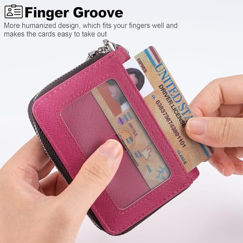 Image of Mayski Credit Card Holder, Zipper Credit Card Wallet for Women, Small Accordion Card Cases Holder, KeyChain Wallet, Business Card Holder, Burgundy