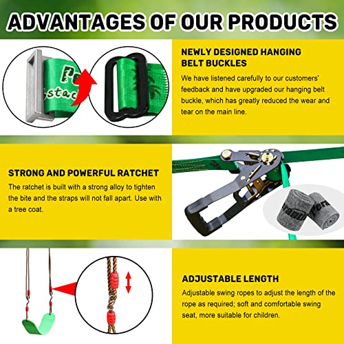 Perantlb Ninja Warrior Obstacle Course For Kids - Ninja Slackline 52' With 11 Accessories For Kids, Includes Swing, Obstacle Net ,Rope Ladder,Slackline Gymnastic Bar, Become A Ninja Warrior #TOP2