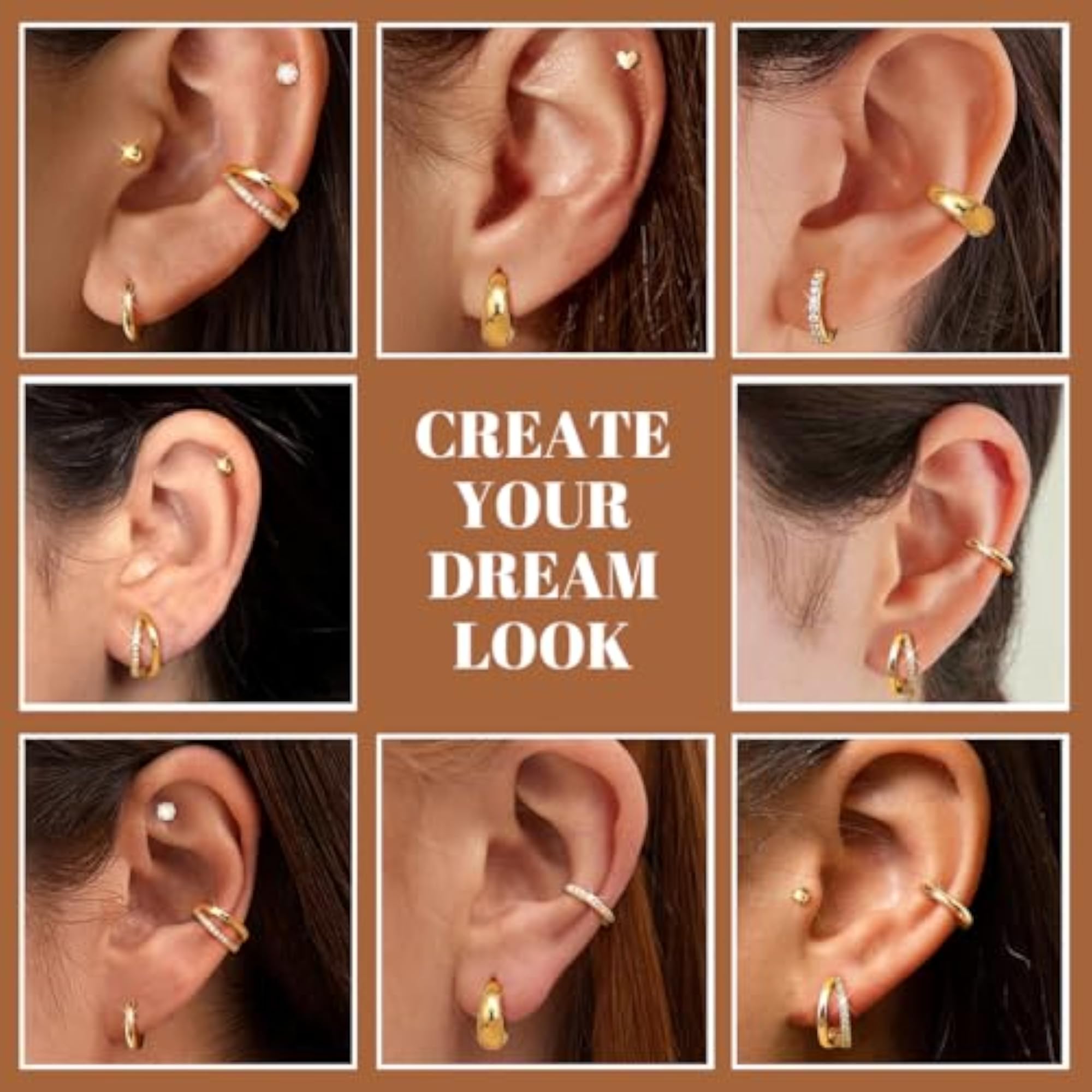 Women's Gold Stud Earring Stainless Steel Cartilage Combo Set