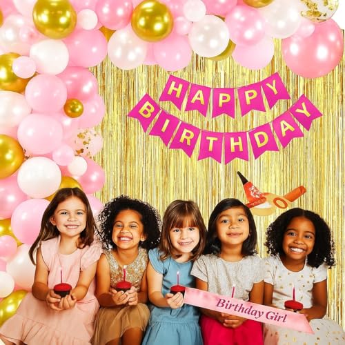 Image of Birthday Decoration Set 55 Pc, Birthday Decoration, Multiple Balloons, Curtains, Air Pump, Glue & Tapes for Party Bday Decoration Items Kit for Kids, All in one Pack